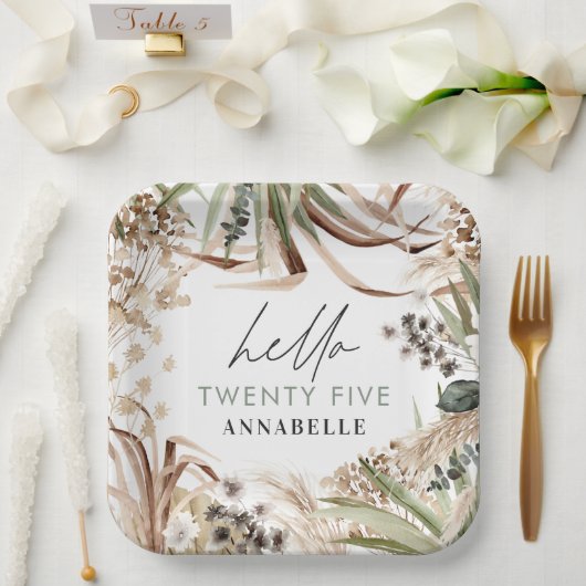 誕生日パンパ・ユーカリ・モダンボホ・パーティー紙 ペーパープレート (ウェディング)