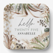 誕生日パンパ・ユーカリ・モダンボホ・パーティー紙 ペーパープレート (正面)