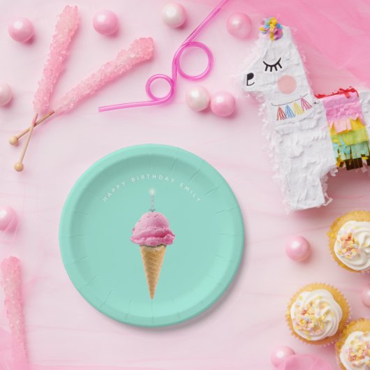 誕生日パーソナライズされたアイスクリーム及びケーキ ペーパープレート (パーティー)