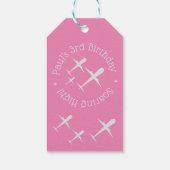 誕生日パーソナライズされたウィッシュ飛行機がピンクに舞う ギフトタグ (裏面)