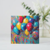 誕生日パーソナライズされたカード |バルーンカラフルー カード (スタンド正面)