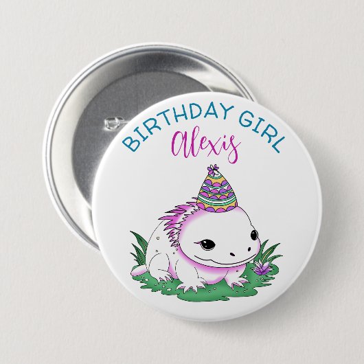 誕生日パーソナライズされたガールアクソロトルをテーマにした 缶バッジ (正面&裏面)