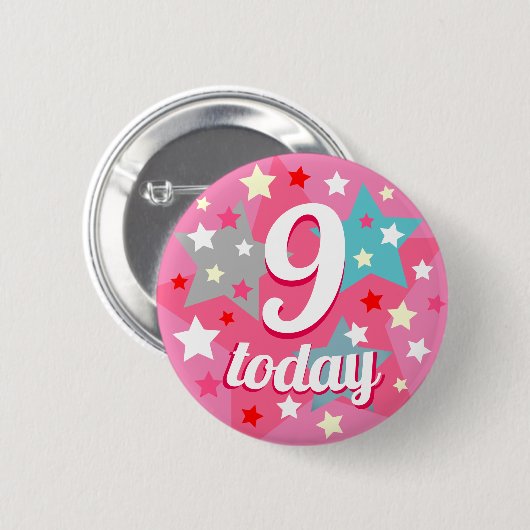 誕生日パーソナライズされたガールエージピンクスター  缶バッジ (正面&裏面)