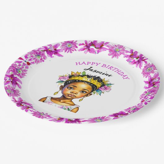 誕生日パーソナライズされたガールプリンセスの色 ペーパープレート (アングル)