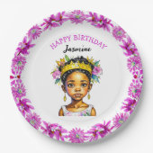 誕生日パーソナライズされたガールプリンセスの色 ペーパープレート (正面)