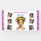 誕生日パーソナライズされたガールプリンセスの色 横断幕 (横)