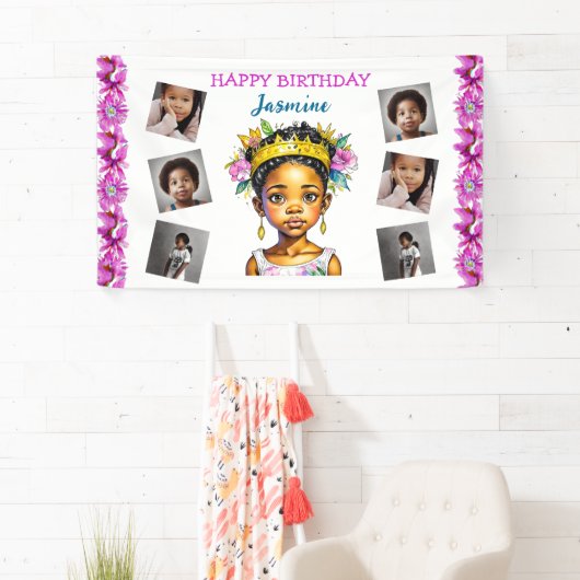誕生日パーソナライズされたガールプリンセスの色 横断幕 (インサイチュ)