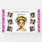 誕生日パーソナライズされたガールプリンセスの色 横断幕 (横)