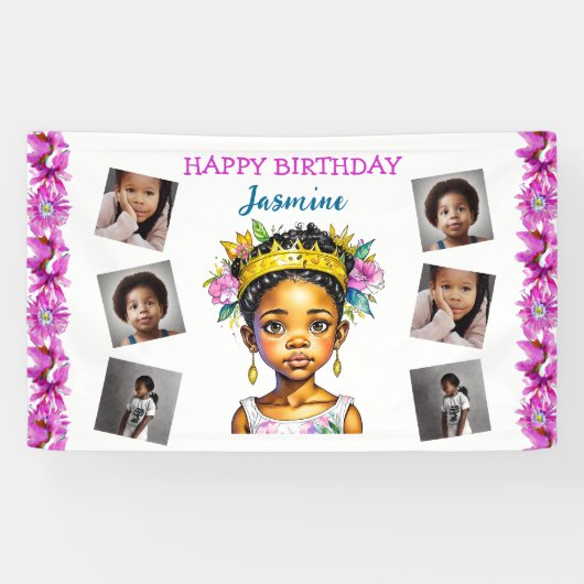 誕生日パーソナライズされたガールプリンセスの色 横断幕 (横)