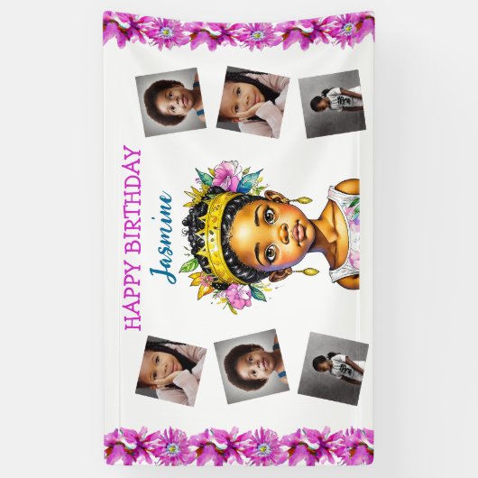 誕生日パーソナライズされたガールプリンセスの色 横断幕 (縦)