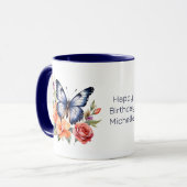 誕生日パーソナライズされたギフト蝶フローラ花 マグカップ (正面左)