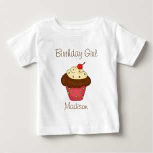 誕生日パーソナライズされたシャツのカップケーキ誕生日の女の子 ベビーTシャツ