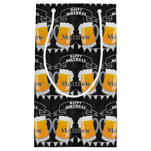誕生日パーソナライズされたシャルボードビールグラス スモールペーパーバッグ (正面)