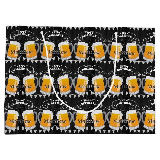 誕生日パーソナライズされたシャルボードビールグラス ラージペーパーバッグ (裏面)