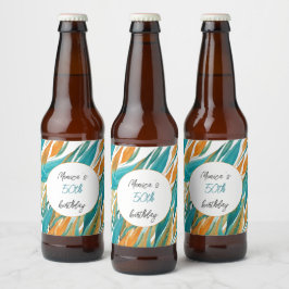 誕生日パーソナライズされたターコイズオレンジウォーター色 ビールラベル