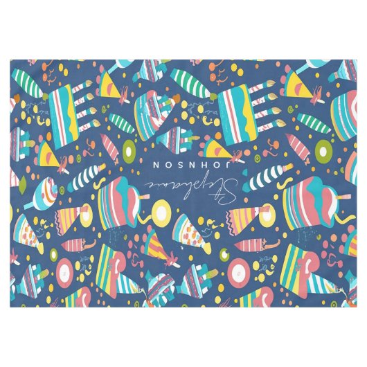 誕生日パーソナライズされたテーブルクロス、名前をカスタムする テーブルクロス (正面(横))