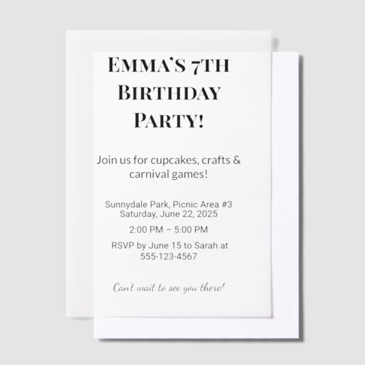 誕生日パーソナライズされたパーティーのVellumオーバーレイ ベラム紙招待状 (オフセット)