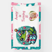 誕生日パーソナライズされたパーティーカエルをテーマにした歓迎 横断幕 (縦)