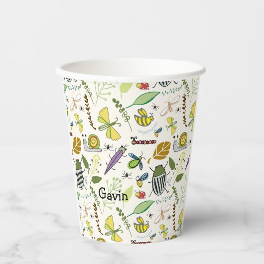 誕生日パーソナライズされたパーティーカップバグデザイン 紙コップ (正面)