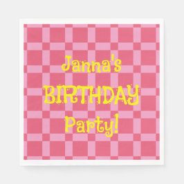 誕生日パーソナライズされたパーティーピンク市松模様にパターン スタンダードランチョンナプキン