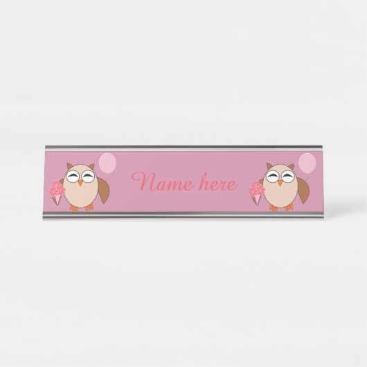 誕生日パーソナライズされたフクロウ看板 デスクネームプレート (正面)