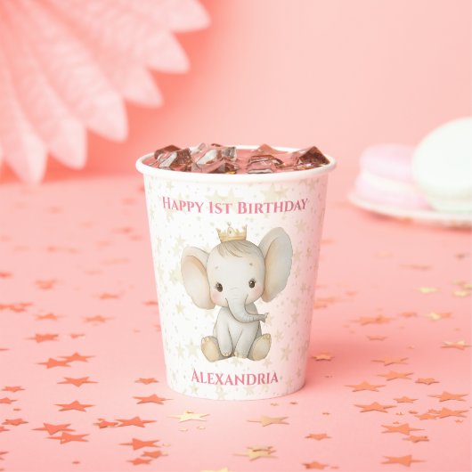 誕生日パーソナライズされたプリンセスゾウ 紙コップ (インサイチュ)