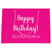 誕生日パーソナライズされたホットピンクパーティーの好意 ラージペーパーバッグ (正面)