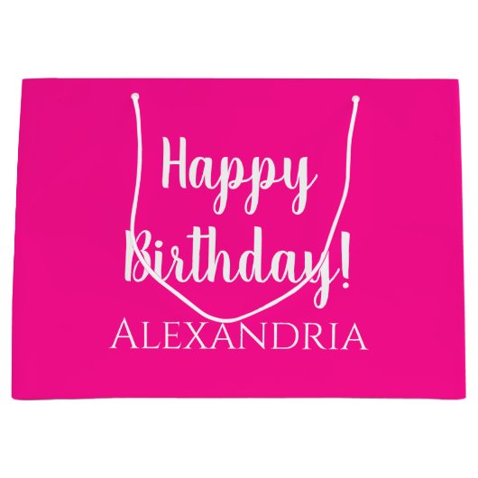 誕生日パーソナライズされたホットピンクパーティーの好意 ラージペーパーバッグ (正面)