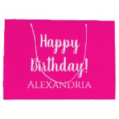 誕生日パーソナライズされたホットピンクパーティーの好意 ラージペーパーバッグ (裏面)