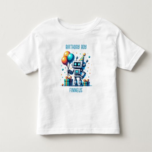 誕生日パーソナライズされたボーイ画素ロボット トドラーTシャツ (正面)