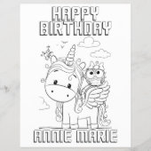 誕生日パーソナライズされたユニコーン着色ページ  チラシ (正面)