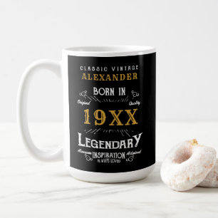 誕生日パーソナライズされたレトロヴィンテージモノグラム コーヒーマグカップ