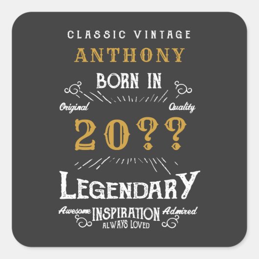 誕生日パーソナライズされたレトロヴィンテージモノグラム スクエアシール (正面)