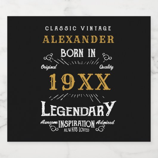 誕生日パーソナライズされたレトロヴィンテージモノグラム スパークリングワインラベル (シングルラベル)