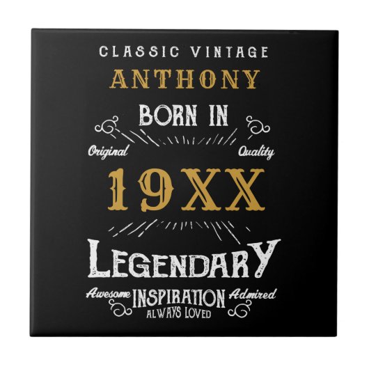 誕生日パーソナライズされたレトロヴィンテージモノグラム タイル (正面)