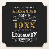 誕生日パーソナライズされたレトロヴィンテージモノグラム ペーパーコースター (正面)