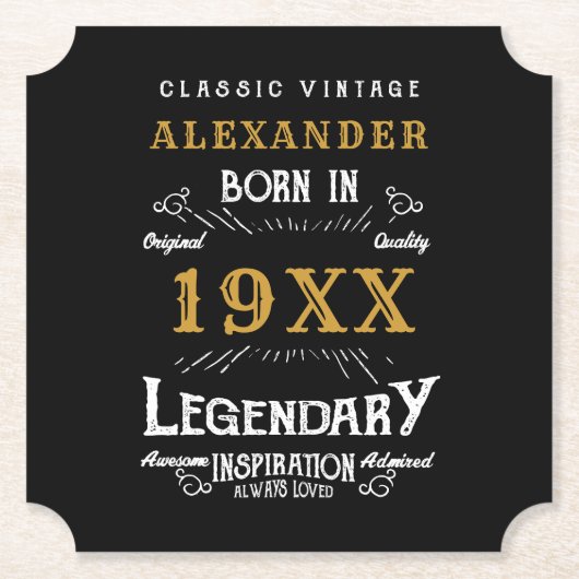 誕生日パーソナライズされたレトロヴィンテージモノグラム ペーパーコースター (正面)