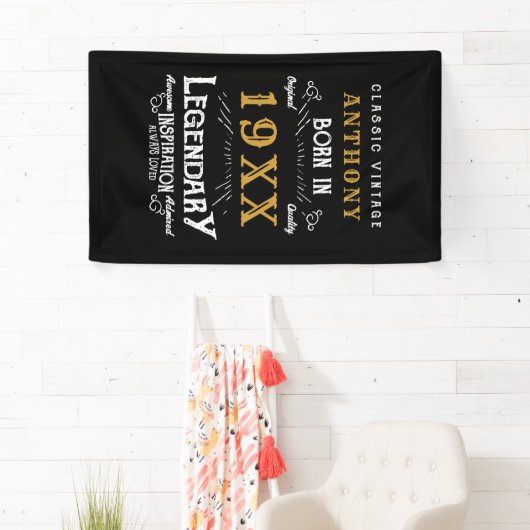 誕生日パーソナライズされたレトロヴィンテージモノグラム 横断幕 (インサイチュ)