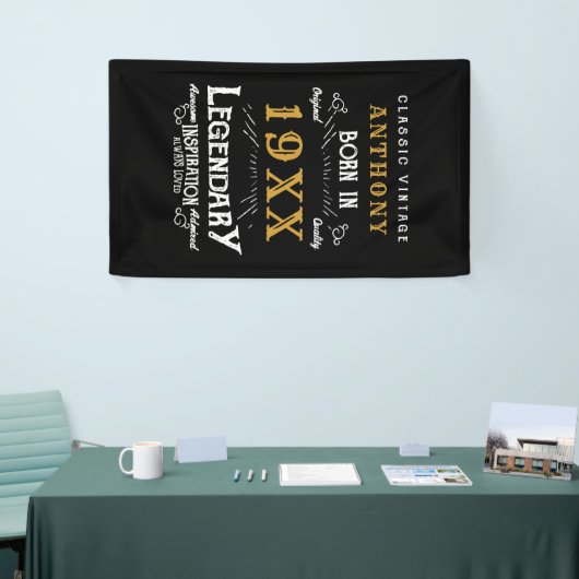 誕生日パーソナライズされたレトロヴィンテージモノグラム 横断幕 (トレードショー)