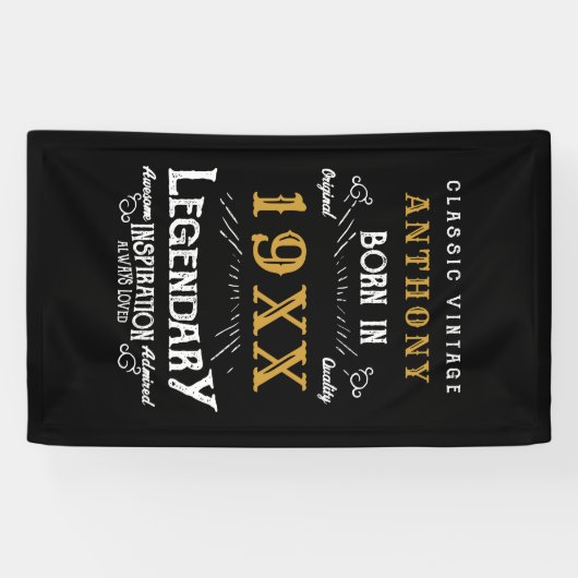 誕生日パーソナライズされたレトロヴィンテージモノグラム 横断幕 (横)