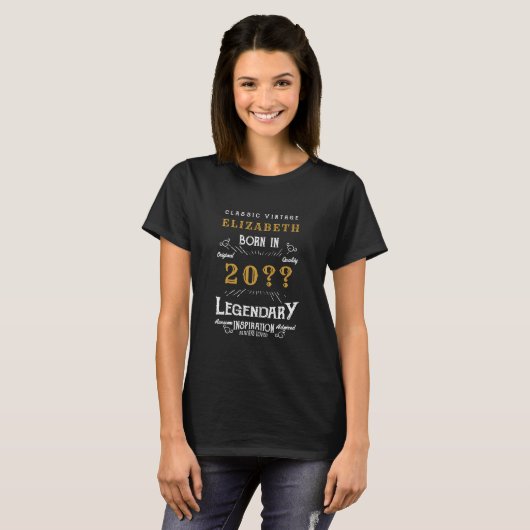 誕生日パーソナライズされたレトロヴィンテージモノグラム Tシャツ (正面フル)