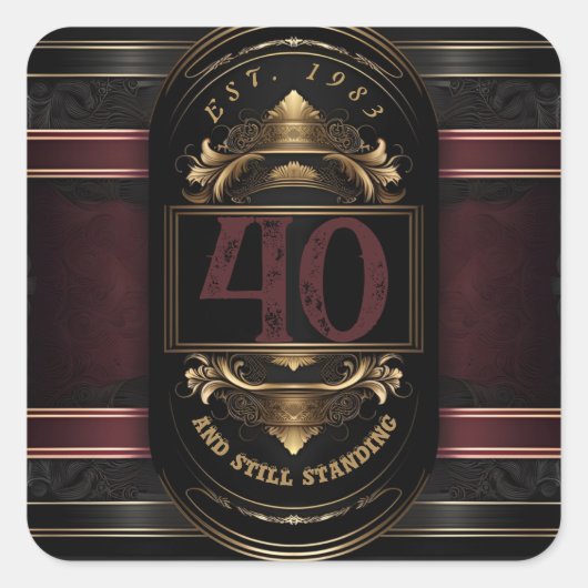 誕生日パーソナライズされたヴィンテージブラック金ゴールドバーガンディ スクエアシール (正面)