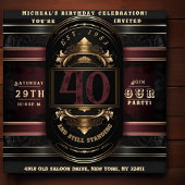 誕生日パーソナライズされたヴィンテージブラック金ゴールドバーガンディ 招待状