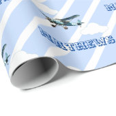 誕生日パーソナライズされたヴィンテージ機少年 ラッピングペーパー (ロールコーナー)