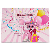 誕生日パーソナライズされた子犬の漫画 ラージペーパーバッグ (正面)