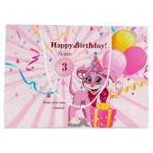 誕生日パーソナライズされた子犬の漫画 ラージペーパーバッグ (裏面)