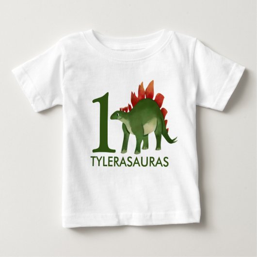 誕生日パーソナライズされた恐竜シャツ、1歳 ベビーTシャツ (正面)