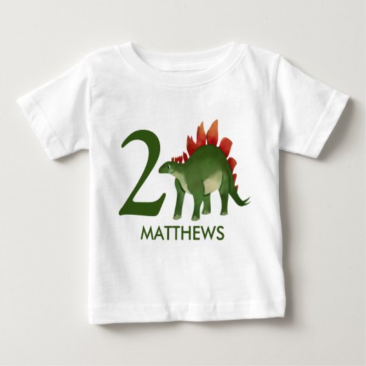 誕生日パーソナライズされた恐竜シャツ、2歳 ベビーTシャツ (正面)