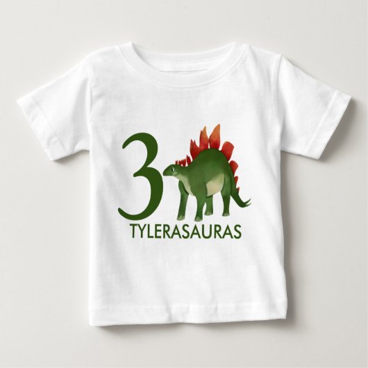 誕生日パーソナライズされた恐竜シャツ、3歳の誕生日 ベビーTシャツ (正面)
