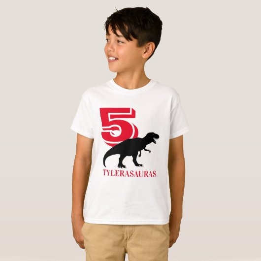 誕生日パーソナライズされた恐竜シャツ、5歳の誕生日 Tシャツ (正面フル)